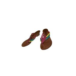 Sunseekers Pink, Turquoise, and Yellow Leather Sandals - Women’s Size 8